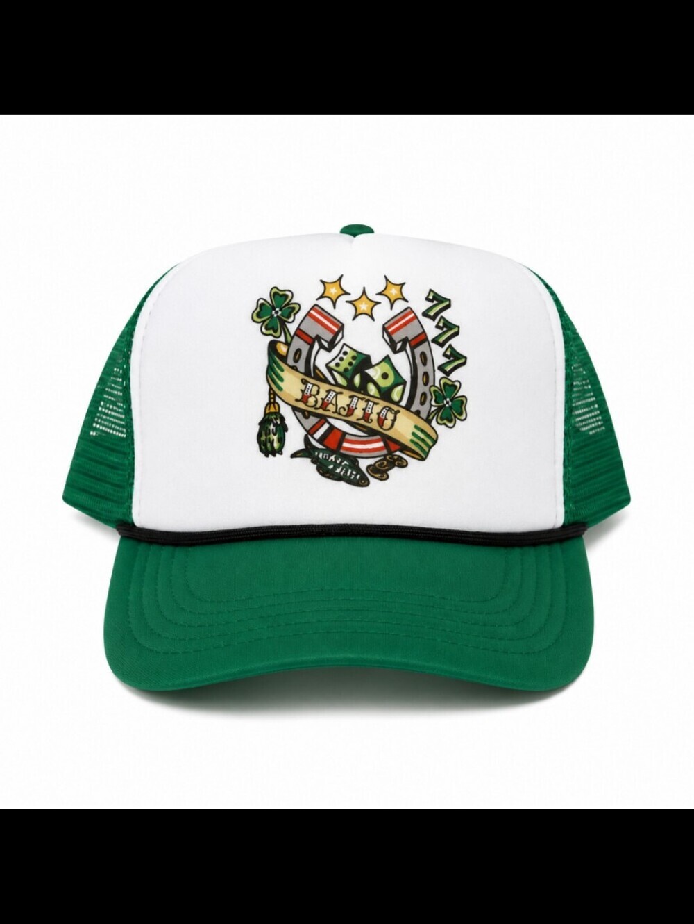 Bajío Lucky 777 Trucker Hat NWT Green White Snapback Mesh Cap Unisex